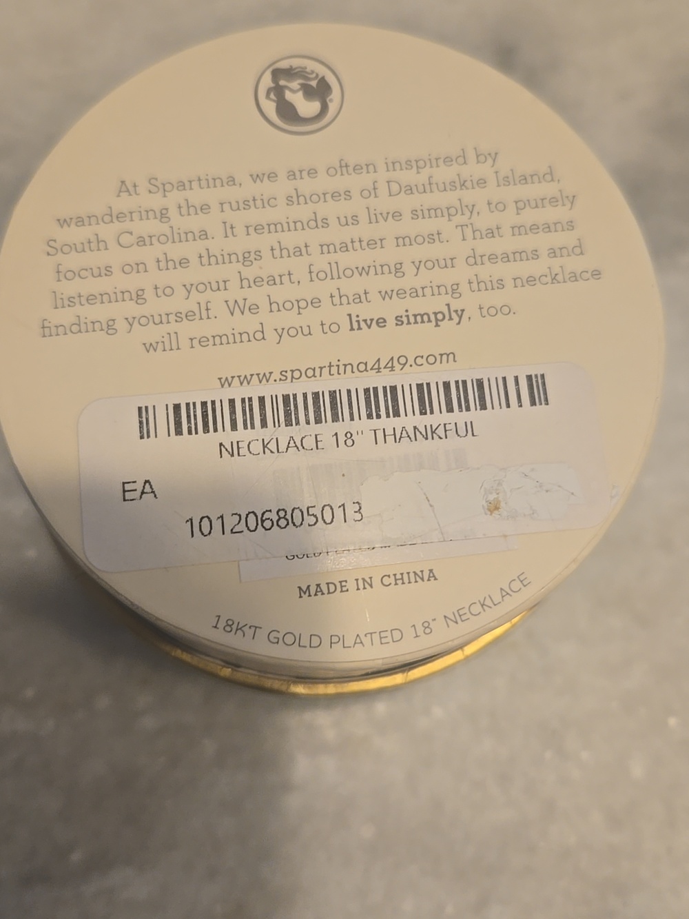Spartina 449 18kt Gold Plated 18" Necklace Thankful New - Picture 7 of 9